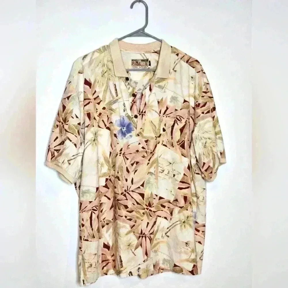 Tori Richard Vintage Hawaiian Tropical Grandpa-Core‎ Mens XL Polo Shirt